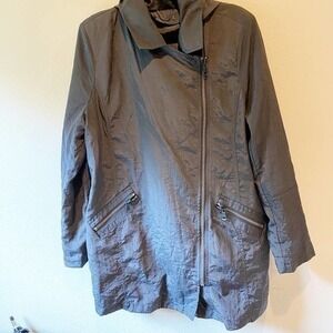 Unknown Moto Asymmetrical Zip Jacket Womens L Grey Good Quilted Nylon 50324NL